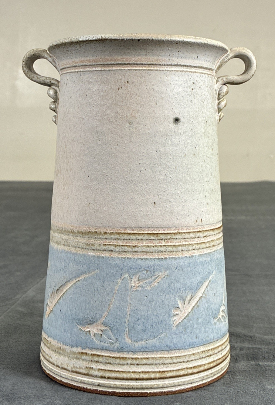 Studio Art Pottery Vase Handmade Coastal Scene Signed Double Handles 8.5" Tall